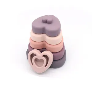 Kalp yıldız yuvarlak şekil istifleme oyunu öğretici oyuncaklar silikon çocuk yapı taşları oyuncak seti