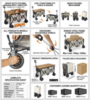 Chariot de camping pliable à double étage personnalisé avec auvent, chariot utilitaire tout-terrain robuste pour l'extérieur avec plateau amovible