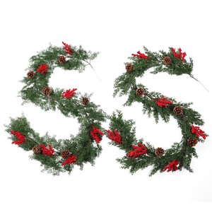 FUYI Christmas Pine Needle Garland 2 Meter Artificial Greenery With Red Berries And <b>Pinecones</b> For Table Decoration - Product Image 5