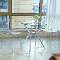 Table à manger ronde transparente non fragile de conception nordique avec des pieds en PC en verre trempé pour la maison salon hôtel