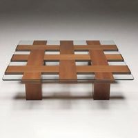 Table basse rectangulaire en bois de noyer de style moderne italien du milieu du siècle, avec plateau en verre, pour hôtel, maison ou bureau