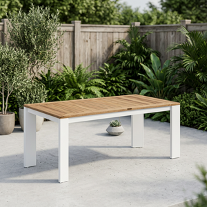 Outdoor Dining <b>Table</b> Wood Top Metal Frame Rectangular Patio Restaurant Furniture Garden <b>Balcony</b> Use - Product Image 2