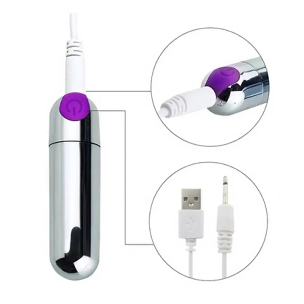 Mainan seks Vibrator peluru isi ulang USB warna logam perak mode getaran Multi dengan tombol ungu merah hitam
