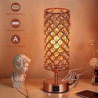 Lampe de table moderne en cristal à commande tactile à 3 niveaux de luminosité, LED 3500K blanc chaud, protection des yeux, rose gold, ports USB-C, ampoule incluse