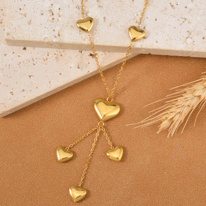 Collares de Cadena con Borlas de Corazón de Acero Inoxidable Chapado en Oro de 18k para Mujer - Product Image 2