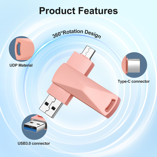 Hot Sale Metal USB Flash Drive Smooth Hole Hanging Type-C Rotatable Clip Portable Compact Large Capacity Custom Logo Available