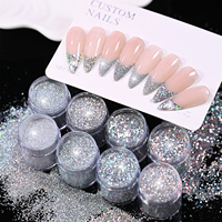 Ensemble de poudre à paillettes holographiques argentées pour ongles, paillettes laser brillantes de tailles variées, poussière de paillettes fines et étincelantes pour la décoration des ongles DIY, manucure