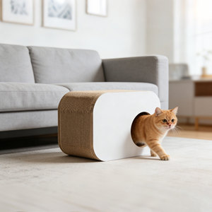 Lit-griffoir pour chat en carton de design nordique, avec trou rond, boîte de retraite pour animaux de compagnie, abri durable pour chatons - Product Image 2
