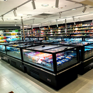 Congélateur coffre commercial pour supermarché, avec vitrine d'îlot et porte coulissante en verre sur le dessus - Product Image 1