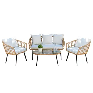 High quality outdoor wicker conversation set synthetic rattan sofa set garden furniture with cushion