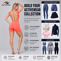 Combinaison de yoga pour femme, couleur orange corail, 1 pièce, col rond, manches courtes, dos ouvert, short moulant, logo personnalisé OEM ODM, gym, fitness, entraînement