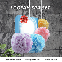 Éponge de bain en loofah et filet de dentelle, ensemble 2-en-1, grand bouquet de douche 60g (lot de 4 couleurs spa) – Accessoires de bain exfoliants pour le corps