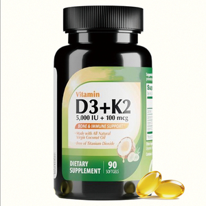 Cápsulas Blandas de Vitamina D3+K2, 2000 UI D3 + 100mcg K2, Base de Aceite de Coco Virgen, 90 Cápsulas Blandas, Suplemento Dietético - Product Image 1