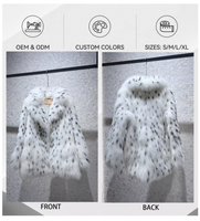Manteau en fourrure de renard véritable pour femme, motif lynx tacheté, blanc et noir, longue fourrure, veste chaude d'hiver