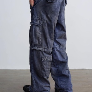 Custom Low MOQ Streetwear Dirty Washed Dark Wash <b>Wide</b>-<b>leg</b> High Street <b>Cargo</b> Jeans for Men-Summer Autumn Spring - Product Image 4