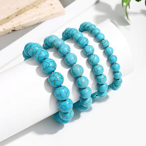 Europese Amerikaanse grensoverschrijdende hot sale <span class=keywords><strong>turquoise</strong></span> balvormige armband dames vintage bohemian gekraakte elastische kralen sieraden - Product Image 3