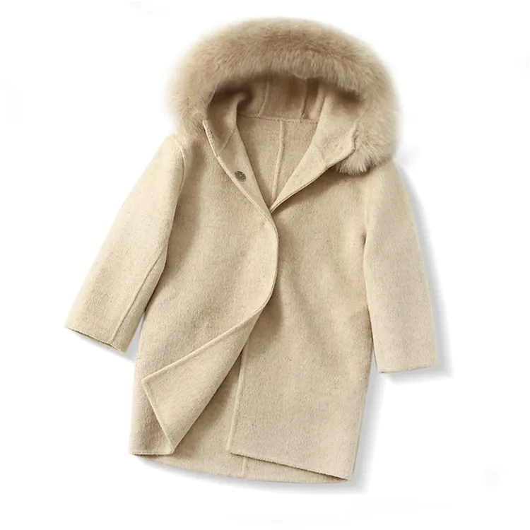 2022 autumn winter children double-face wool coat kids girls woolen warm outwear coat with fox raccoon fur collar