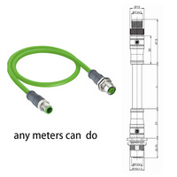 Conector M12 con Codificación D, Macho y Hembra, Blindado y Sobremoldeado, IP67, para Automoción, Arnés de Cableado de 60V CC, Longitud de Cable de 1M, 2M, 5M, Contacto de Latón