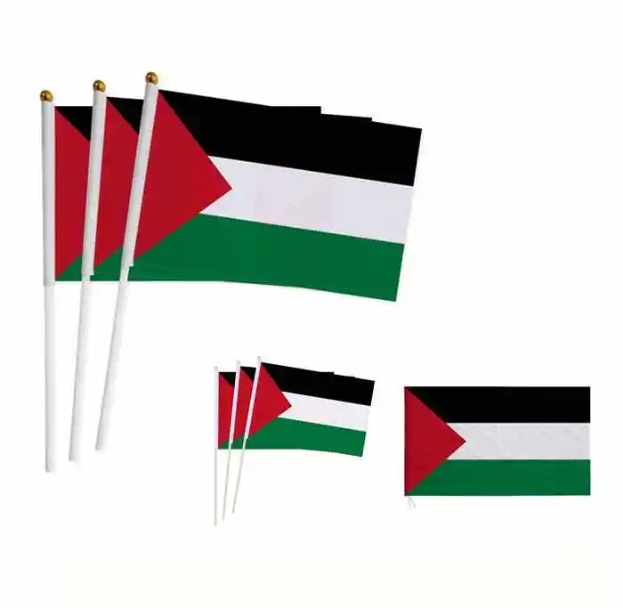 Groothandel Custom 14*21Cm Palestine Handgolf Vlaggen Met Houten Plastic Paal Palestine Nationale Vlag Voor Promotie