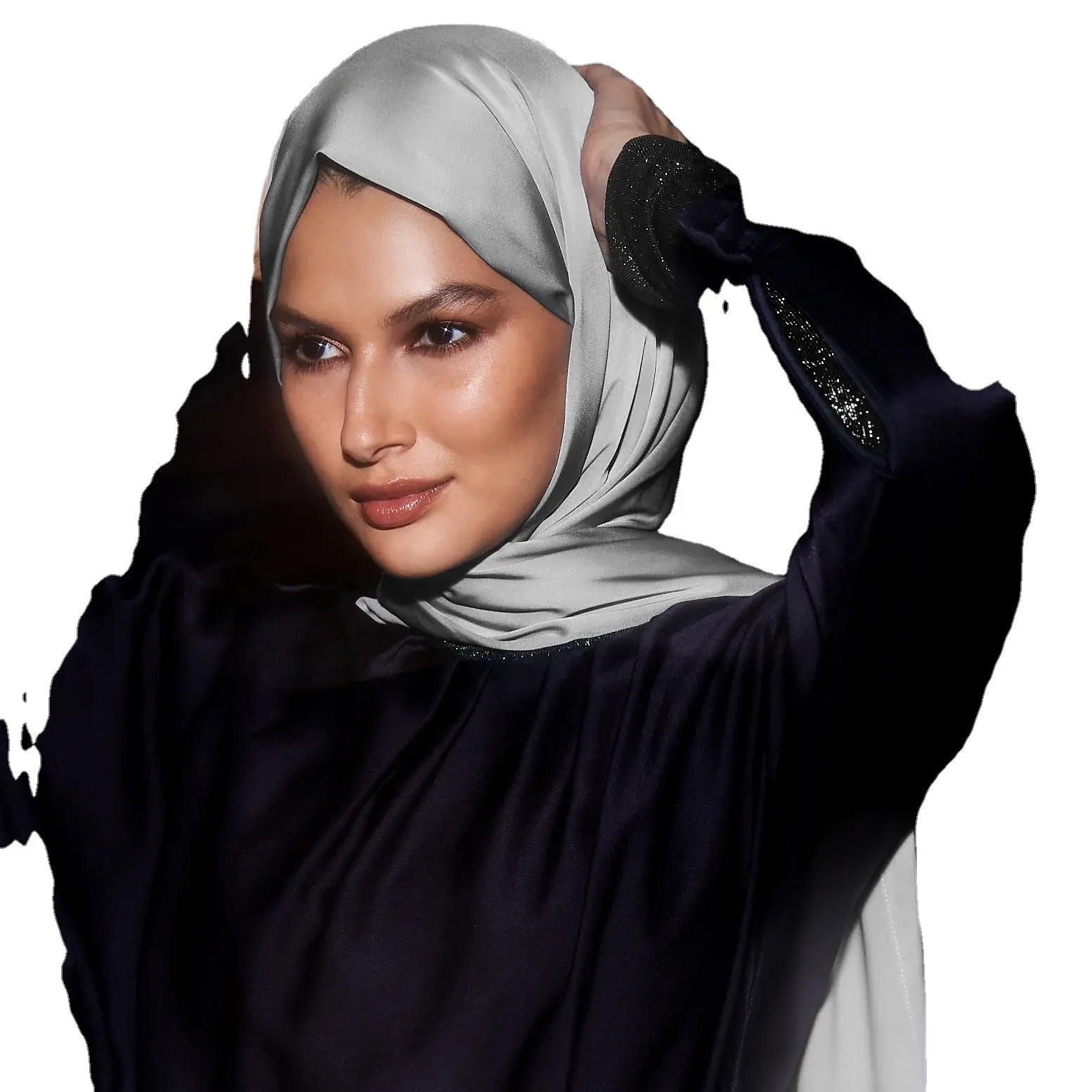 Sciarpa di raso d'argento di seta IMAN khimar hijab Dubai stili di vendita calda scialle sciarpa d'argento raso di seta hijab hijab di seta satinato opaco