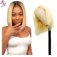 FH pas cher cheveux humains droite Bob fermeture perruque 100% cheveux vierges brésiliens cuticules alignés 13x4 Blonde Bob perruque droite