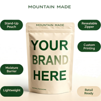 Ecologisch verantwoorde, op maat bedrukte kraft stand-up pouch, hersluitbare ritssluiting, natuurlijke papieren voedselverpakking voor koffie, thee, noten