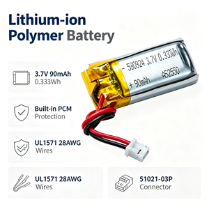 Batería Recargable de Polímero de Litio de 3.7V 90mAh, Celda Estándar en Bolsa con Cable para Laptop - Product Image 2