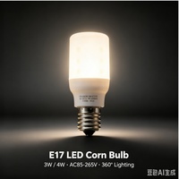 Bombilla LED E17 Tipo Maíz 3W 4W AC85-265V Amplio Rango de Voltaje 360 Mini Tamaño 28*67mm Lámpara LED Tipo Maíz para Iluminación Decorativa Interior