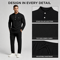 Ensemble de sport léger pour homme : pull en sergé tricoté et pantalon à cordon de serrage, 2 pièces, tenue Henley pour le quotidien et les activités sportives en extérieur