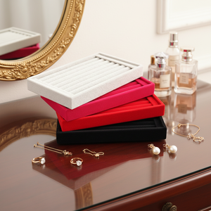 Gray Beige Black Pink Velvet Jewelry <b>Storage</b> Tray Organizer Rectangle Shape <b>Rings</b> Beads Accessory Bangles Set - Product Image 1