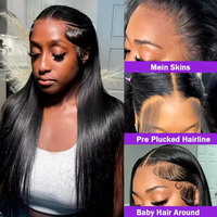 Peluca de Cabello Humano Liso con Encaje Frontal 13x6 HD, Pelucas Pre-Desplumadas 13x4 para Mujeres Negras