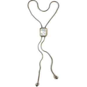 Collier Lariat en Chaîne de Renard en Laiton Plaqué Rhodium à Deux Tons avec Pendentif en Perle de Nacre, 30 Pouces, Coulissant/Réglable - Pendentifs en Perle, Breloques - Product Image 3