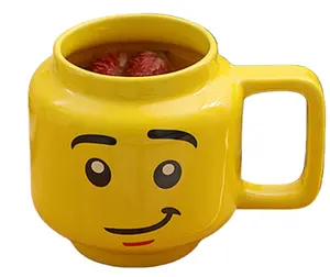 250mL Ceramic Lego Mugs Cute Water yellow Little man's head mug Smiling Face Cartoon mug For Friend Kids