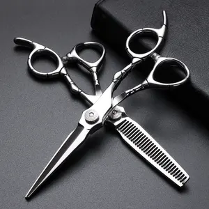 Gunting pangkas rambut tukang cukur profesional, gunting cukur profesional 6 inci Stainless Steel, gunting penipis rambut