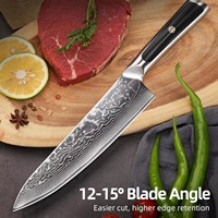 Pisau Koki Profesional Jepang Damascus 8-inci Dilengkapi Tang Penuh, Tajam, Gagang G10, Ambidextrous, Hasil Poles Tinggi