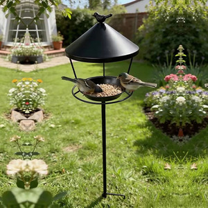 Mangeoire à oiseaux JH-Mech avec grande plateforme, plateau d'alimentation, construction robuste, revêtement en poudre de haute qualité, poteau en métal. - Product Image 1