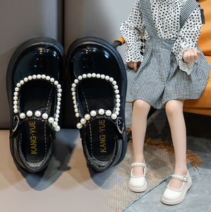 Chaussures habillées en cuir PU noir clair à bout rond et à enfiler pour bébés filles, style princesse Mary Jane - Product Image 3