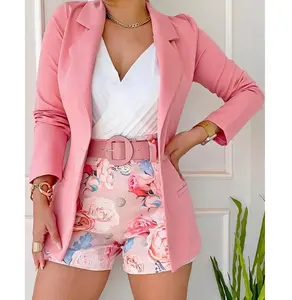 New Arrival Spring Women's Clothing Elegant Office Lady Formal Suit Solid Blazer Femme Two Piece Shorts Set