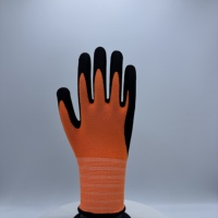 Sarung Tangan Kerja Industri 13G Oranye Nylon Spandex Berlapis Nitril Sandy untuk Perawatan dan Penanganan