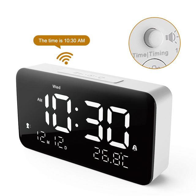 Smart Bedside 6 Inch LED Display Digital Alarm Clock 10 Ringtones and Vibration Hourly Chiming Table Clocks for Bedroom