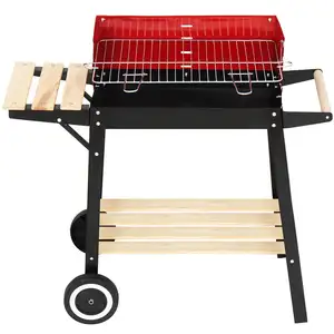 Backyard Adjustable Grate Charcoal BBQ Grill with Wheels - Red forest grill