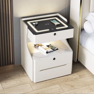 New Intelligent Nightstand Modern Simple Light <strong>Bedside</strong> <strong>Table</strong> With 2 Drawer Wireless Charging Marble Top <strong>White</strong> Nightstand Cabinet - Product Image 4