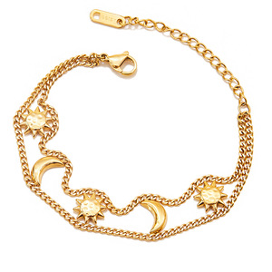 Bracelet soleil et lune, chaîne en or, design géométrique, bijoux unisexes - Product Image 1