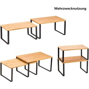 <b>Kitchen</b> Storage <b>Rack</b> Wood And Iron Rectangle Standing Type Multifunctional Organizer For Countertop Use - Product Image 4