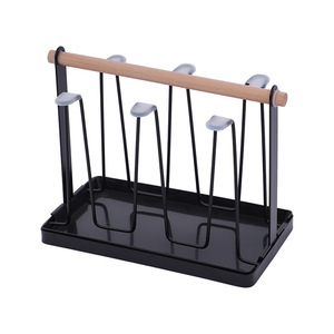 6 Gantungan Pengering Cangkir Kopi dengan Pegangan Kayu, Rak Penyimpanan & <span class=keywords><strong>Display</strong></span> untuk Cangkir Kaca - Product Image 1