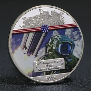 Artisanat métallique, pièce commémorative aérospatiale américaine 2019, 50e anniversaire de l'atterrissage de la lune, <span class=keywords><strong>Apollo</strong></span>, plaquée argent, pièces de monnaie métalliques de haute qualité - Product Image 2