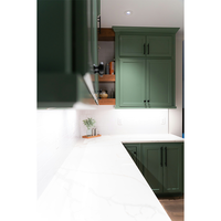 Armoire de cuisine Shaker sur mesure vert menthe avec boîte en contreplaqué, cadre en bois massif avec porte vitrée et installation rapide