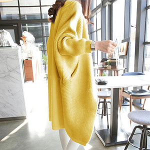 T2012 Otoño Invierno coreano Midi <span class=keywords><strong>Cardigan</strong></span> suelto de punto Batwing <span class=keywords><strong>manga</strong></span> bolsillos suéteres largos frente abierto cárdigans para mujeres - Product Image 4