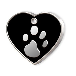 Medaglietta per animali domestici con grande cuore nero e impronta di zampa per cani e gatti - Product Image 1