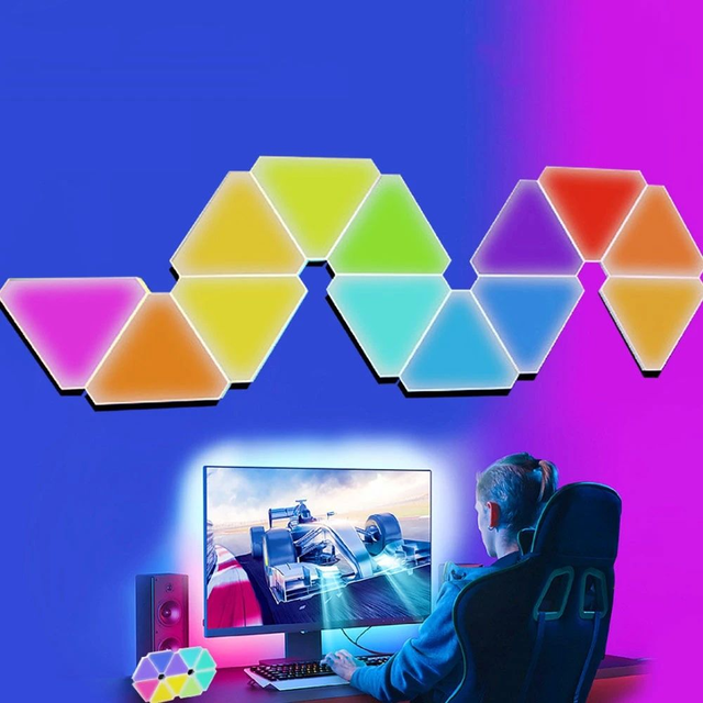 Smart Hexagon Light 8 Pack APP+Remote Control Music Sync RGB Wall Panels for Gaming Room Bedroom